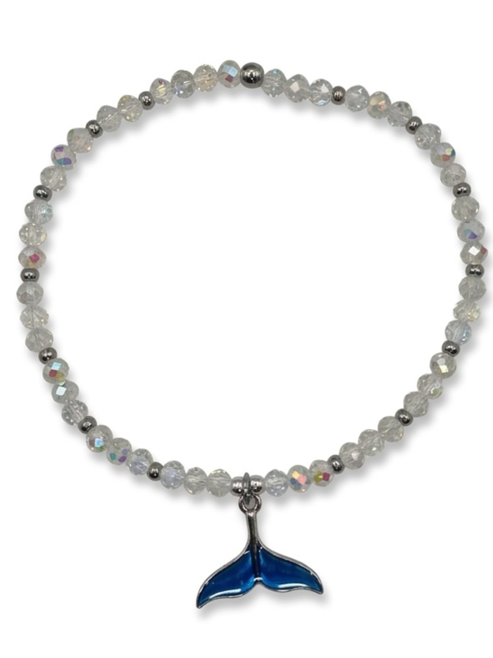 *ANKELT* Blue Whale Tail & AB Crystal Blue Stretchy Anklet - Picture 3 of 6